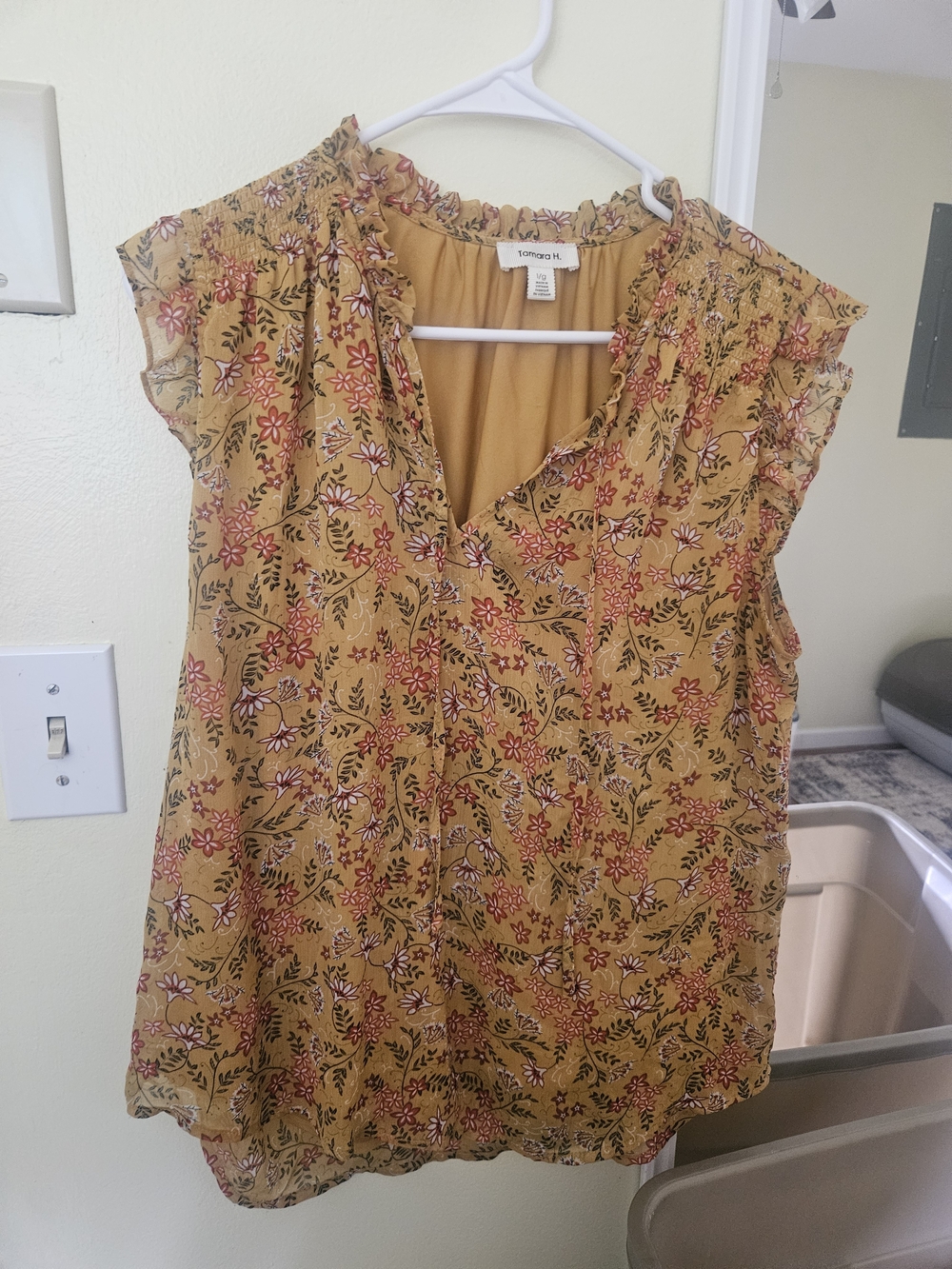 Torrid Mustard Floral V-Neck Ruffle Sleeve Blouse